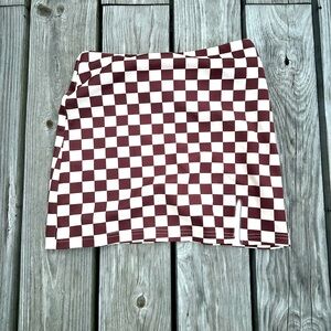 Brown and Cream Checkerd Skirt - Medium